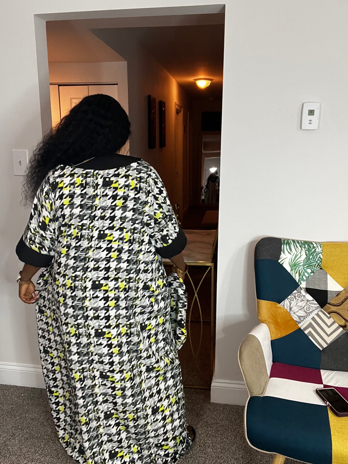 Crepe kaftan dress with side pockets