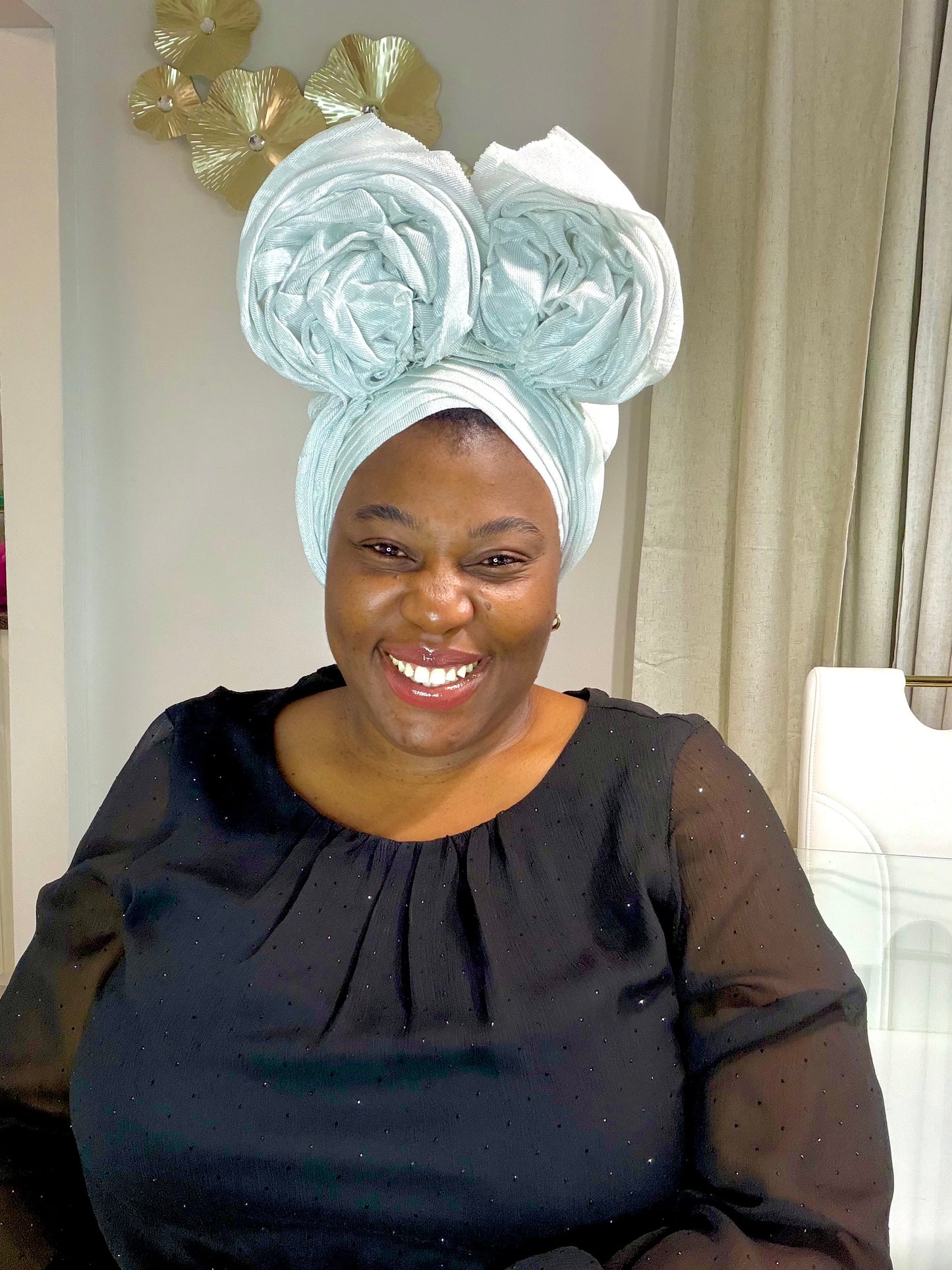 Pre-made White Aso oke Headtie / Auto gele