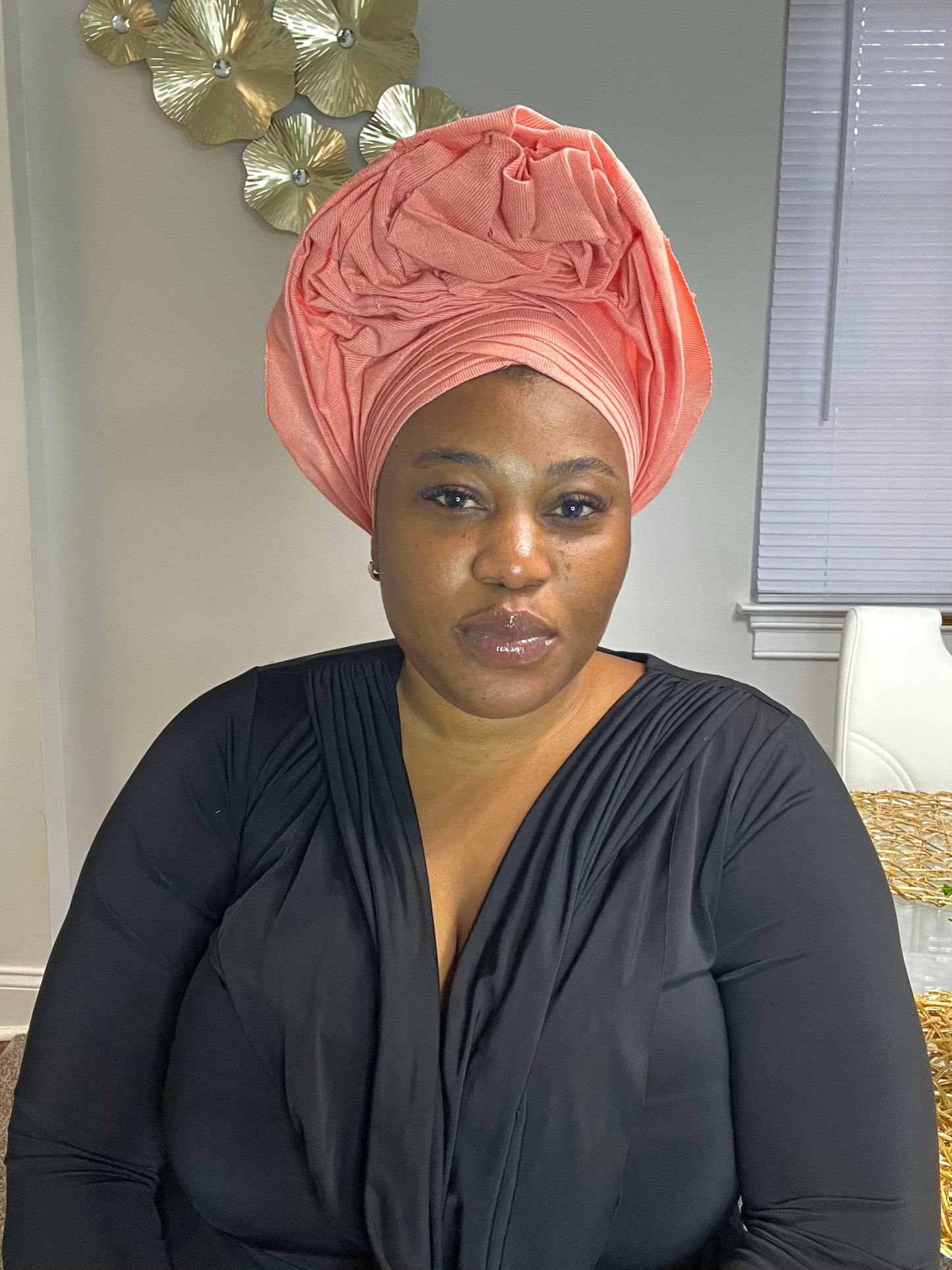 Pre-made Peach Aso oke Headtie / Auto gele