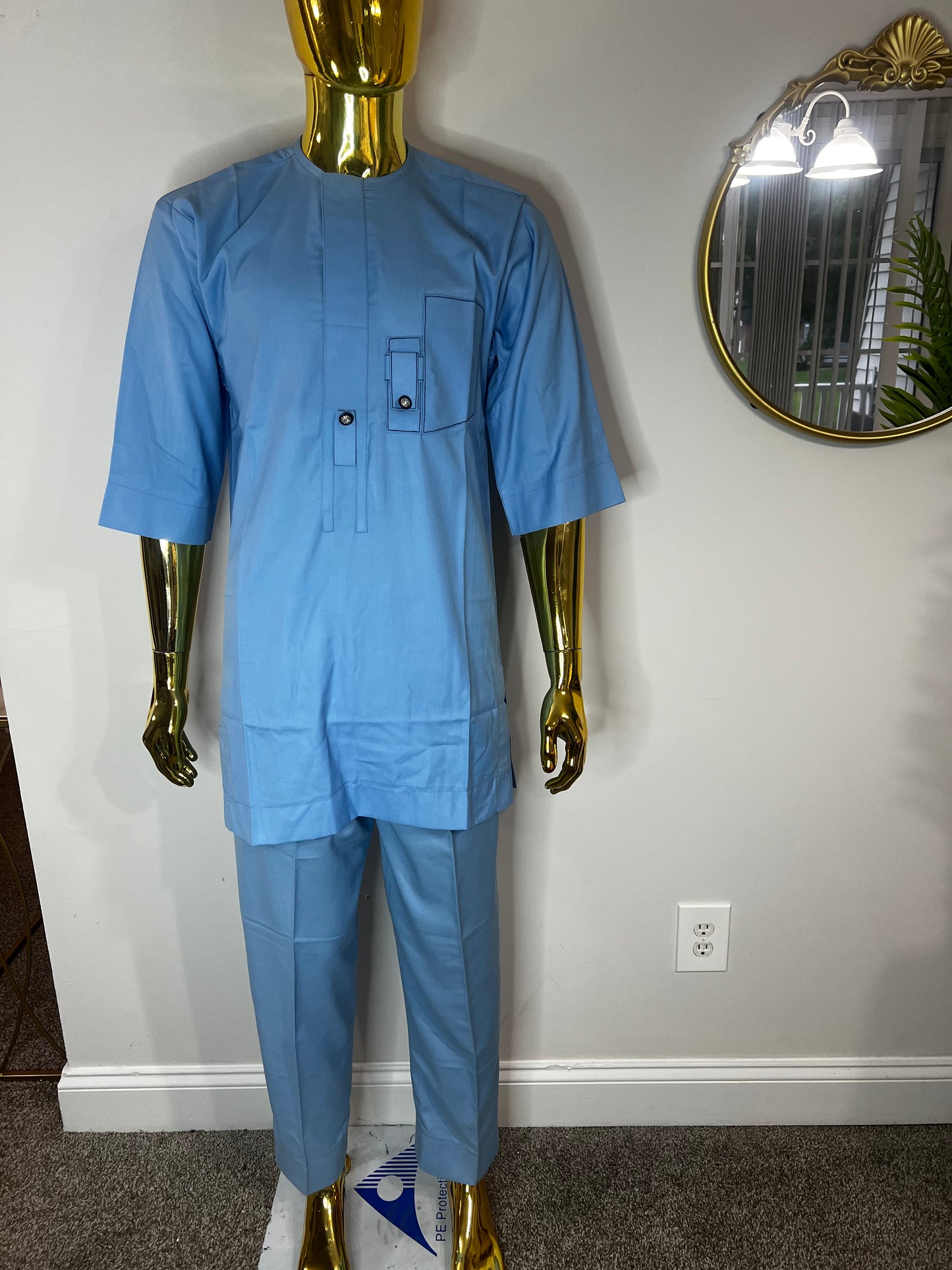AY African men 2pc (pant with shirt) outfit in light blue