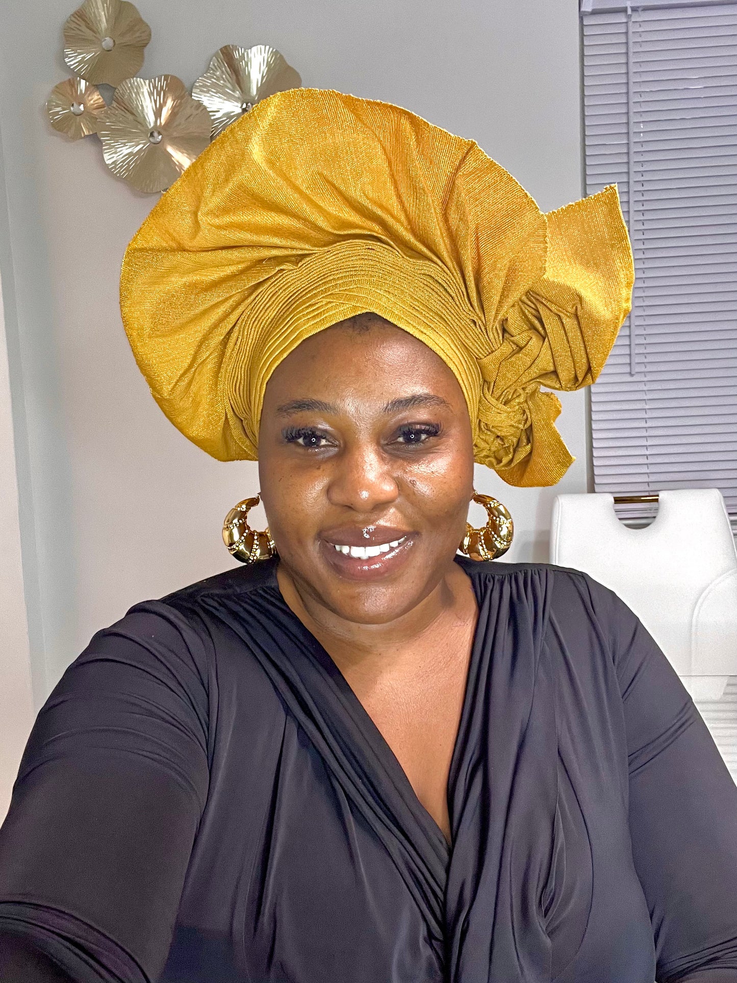 Pre-made Gold Aso oke Headtie / Auto gele