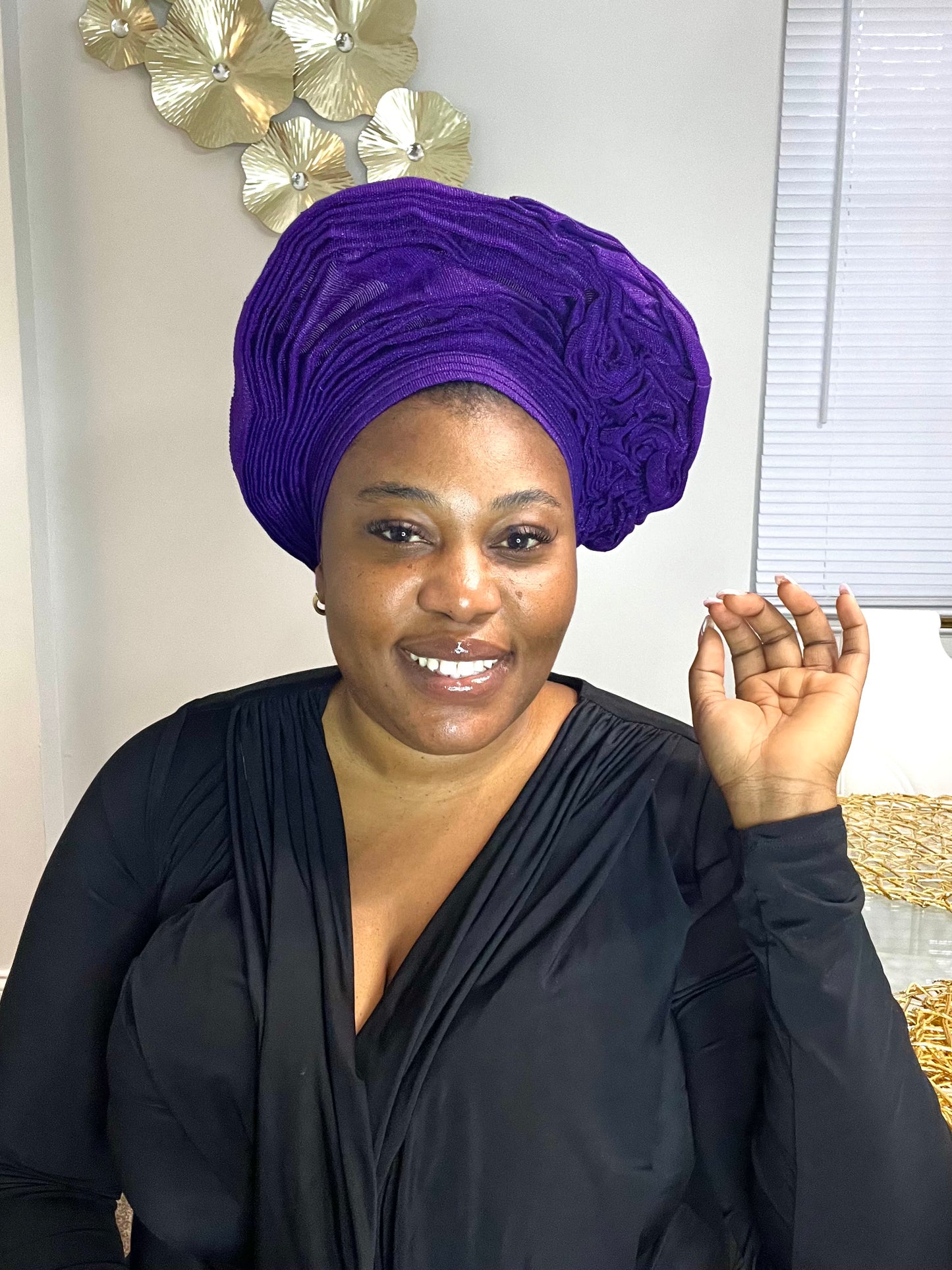 Pre-made purple Aso oke Headtie / Auto gele