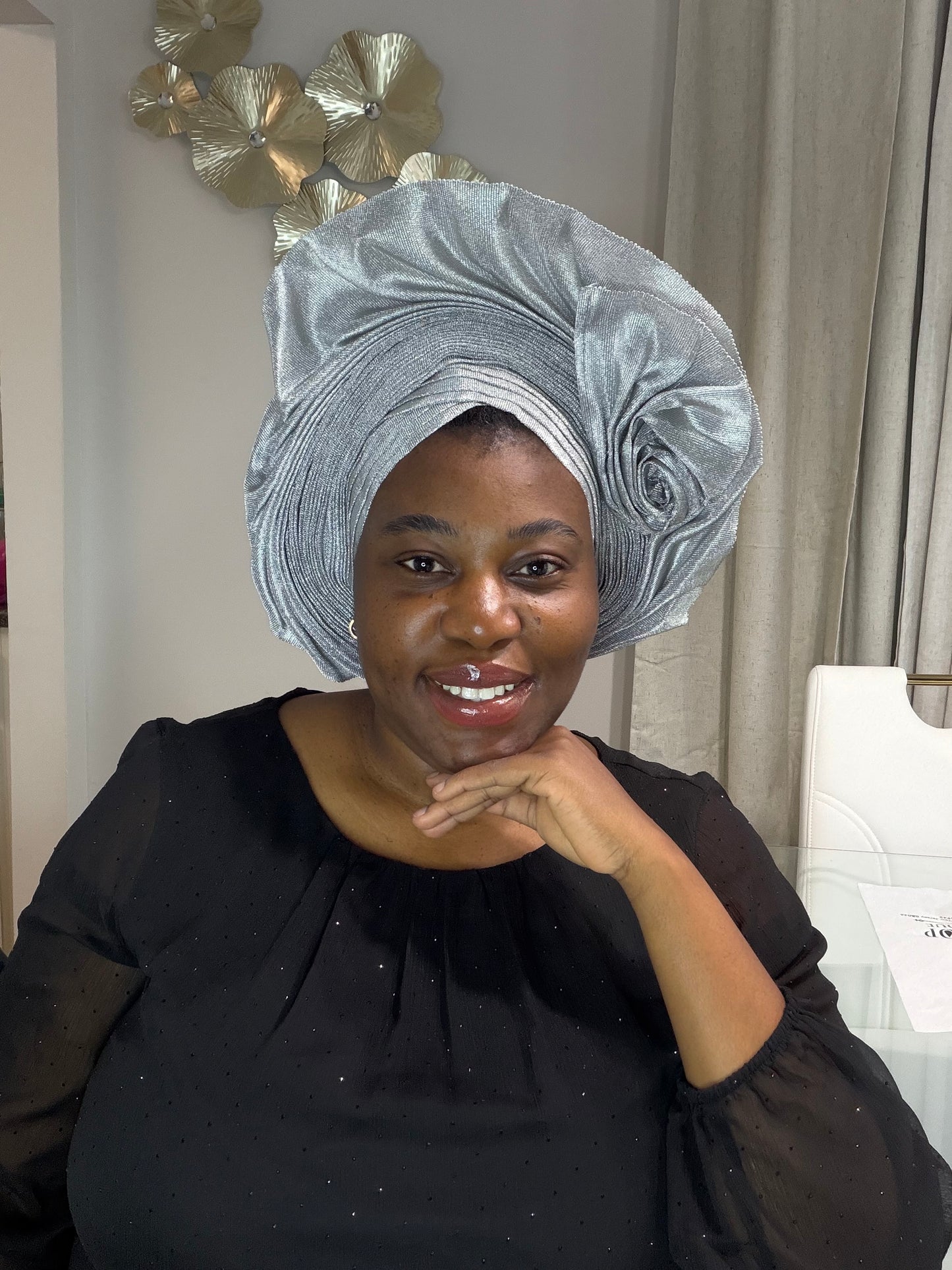 Pre-made silver Aso oke Headtie / Auto gele