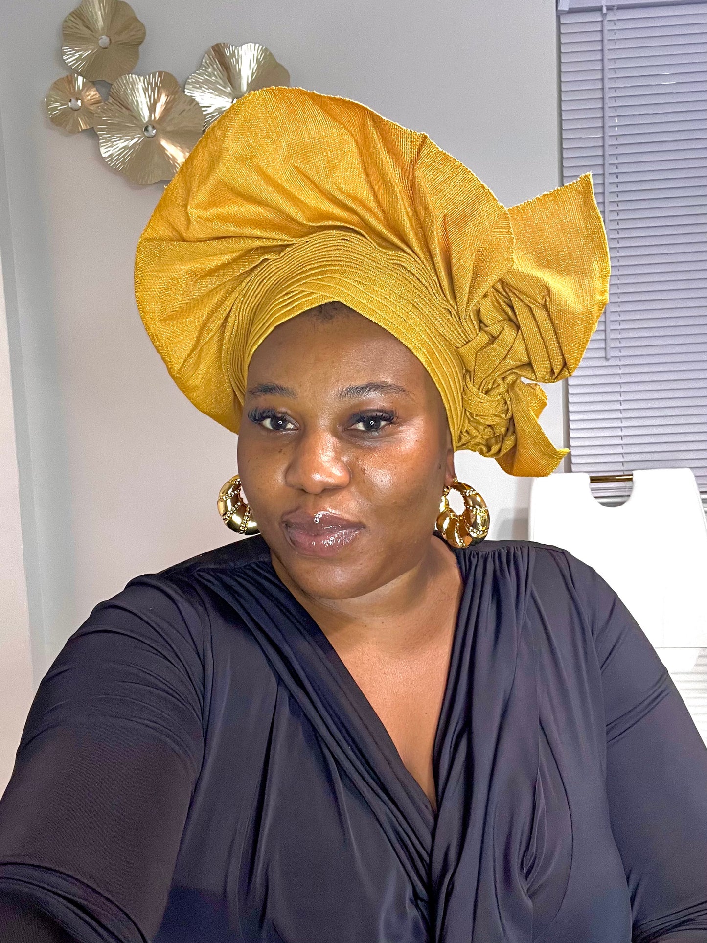 Pre-made Gold Aso oke Headtie / Auto gele
