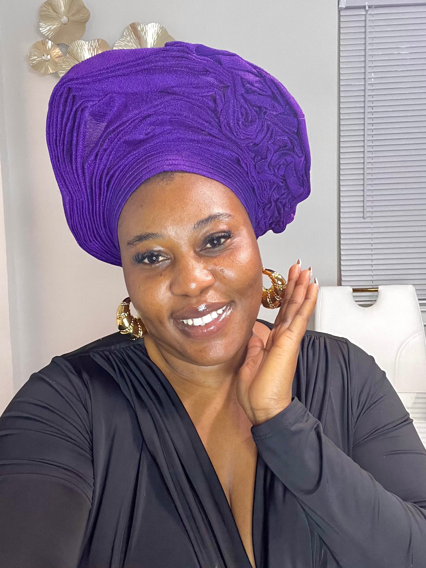 Pre-made purple Aso oke Headtie / Auto gele