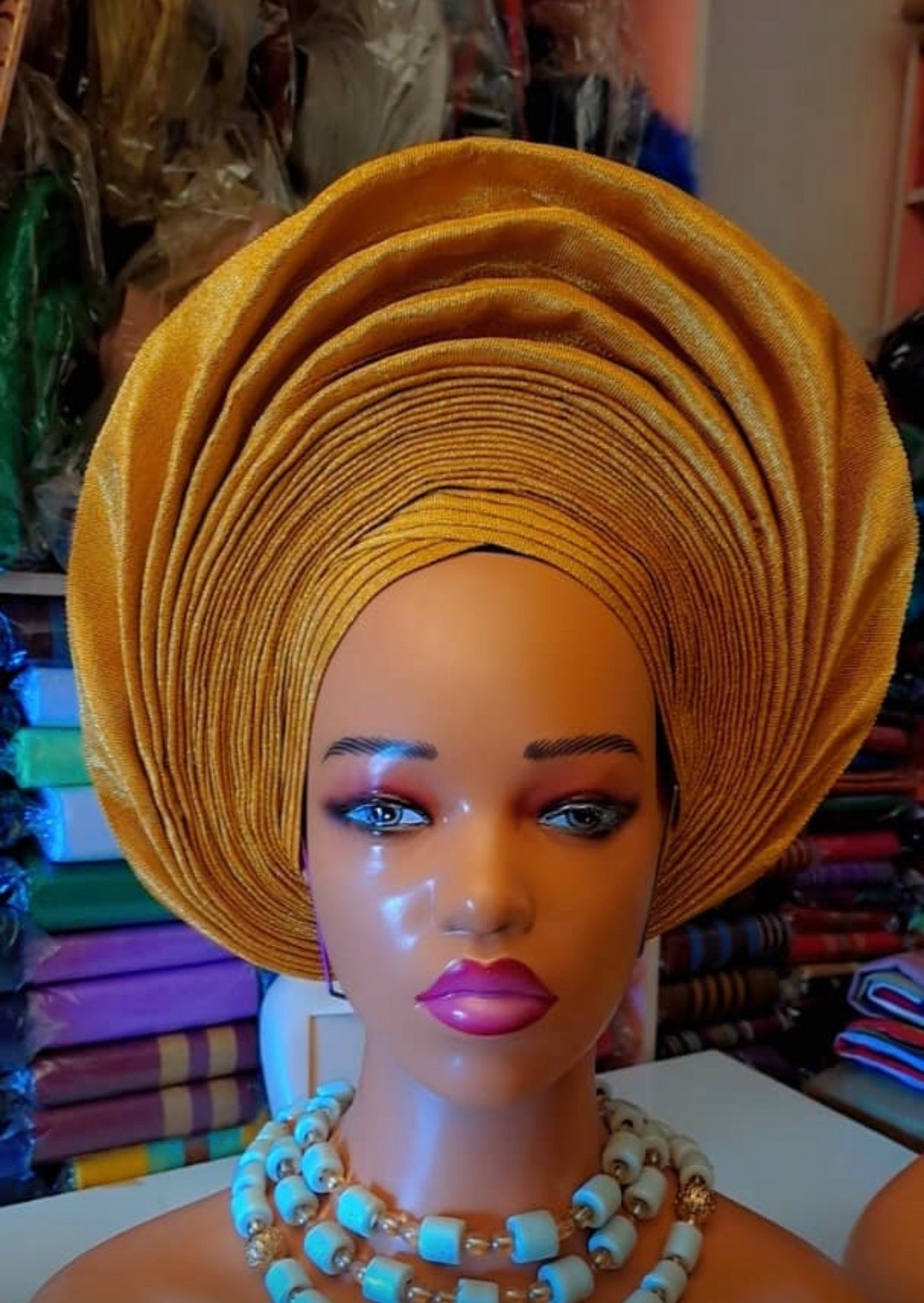 Pre-made Gold Aso oke Headtie / Auto gele