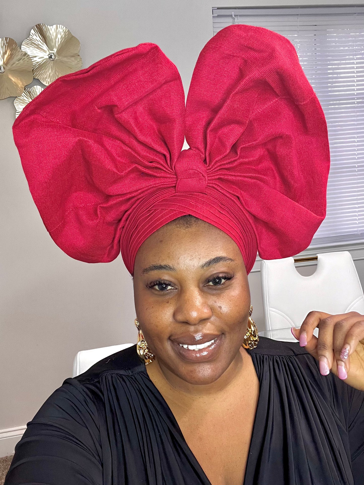 Pre-made Red Aso oke Headtie / Auto gele