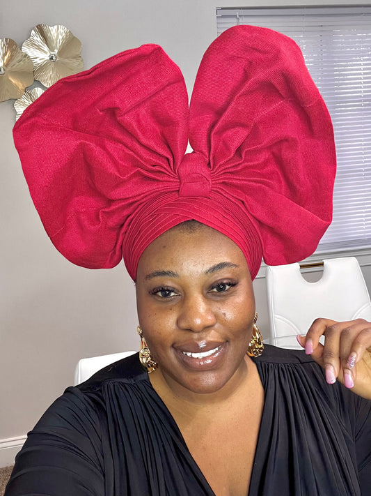 Pre-made Red Aso oke Headtie / Auto gele