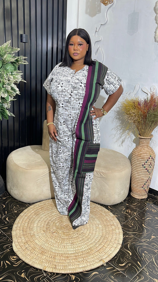 Bola Quality Ankara with aso oke jumpsuit with belt