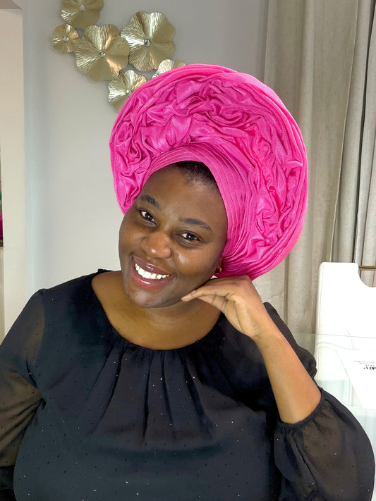 Pre-made pink Aso oke Headtie / Auto gele