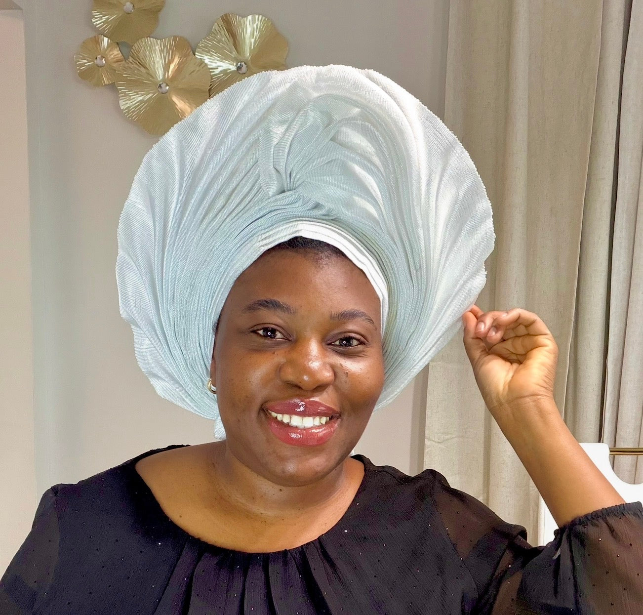 Pre-made white Aso oke Headtie / Auto gele