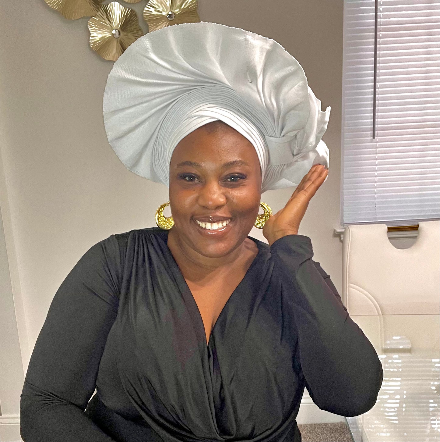 Pre-made white Aso oke Headtie / Auto gele