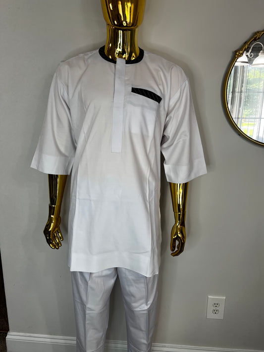 FM African men 2pc (pant with shirt) outfit in white