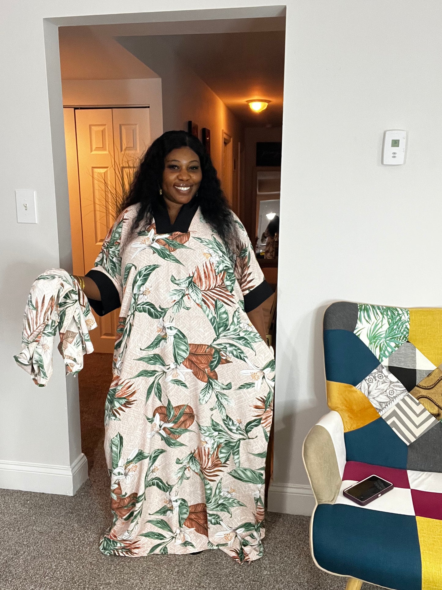 Crepe kaftan dress with side pockets