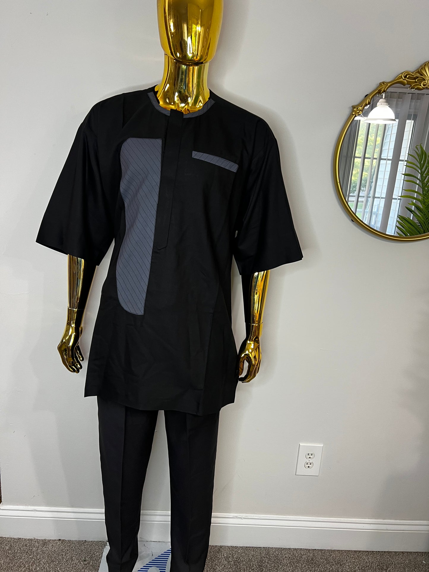 P&P African men 2pc (pant with shirt) outfit in black with gray design