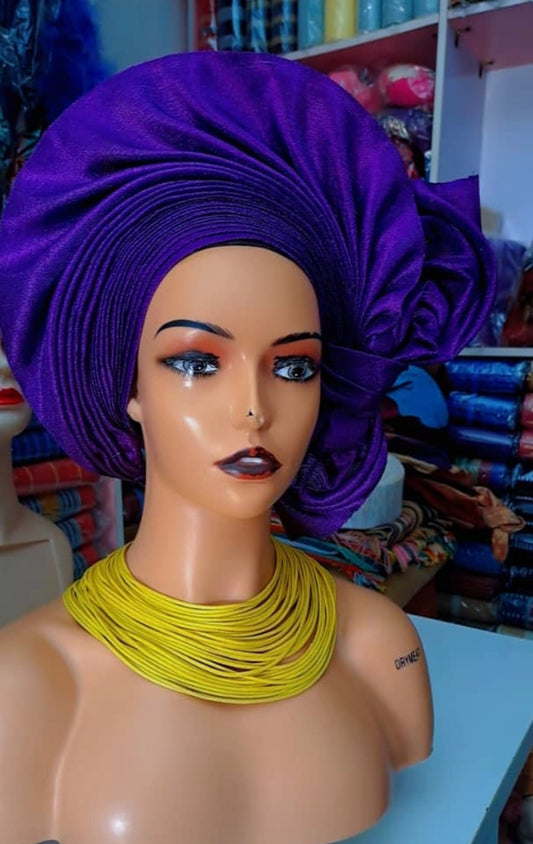 Pre-made purple Aso oke Headtie / Auto gele