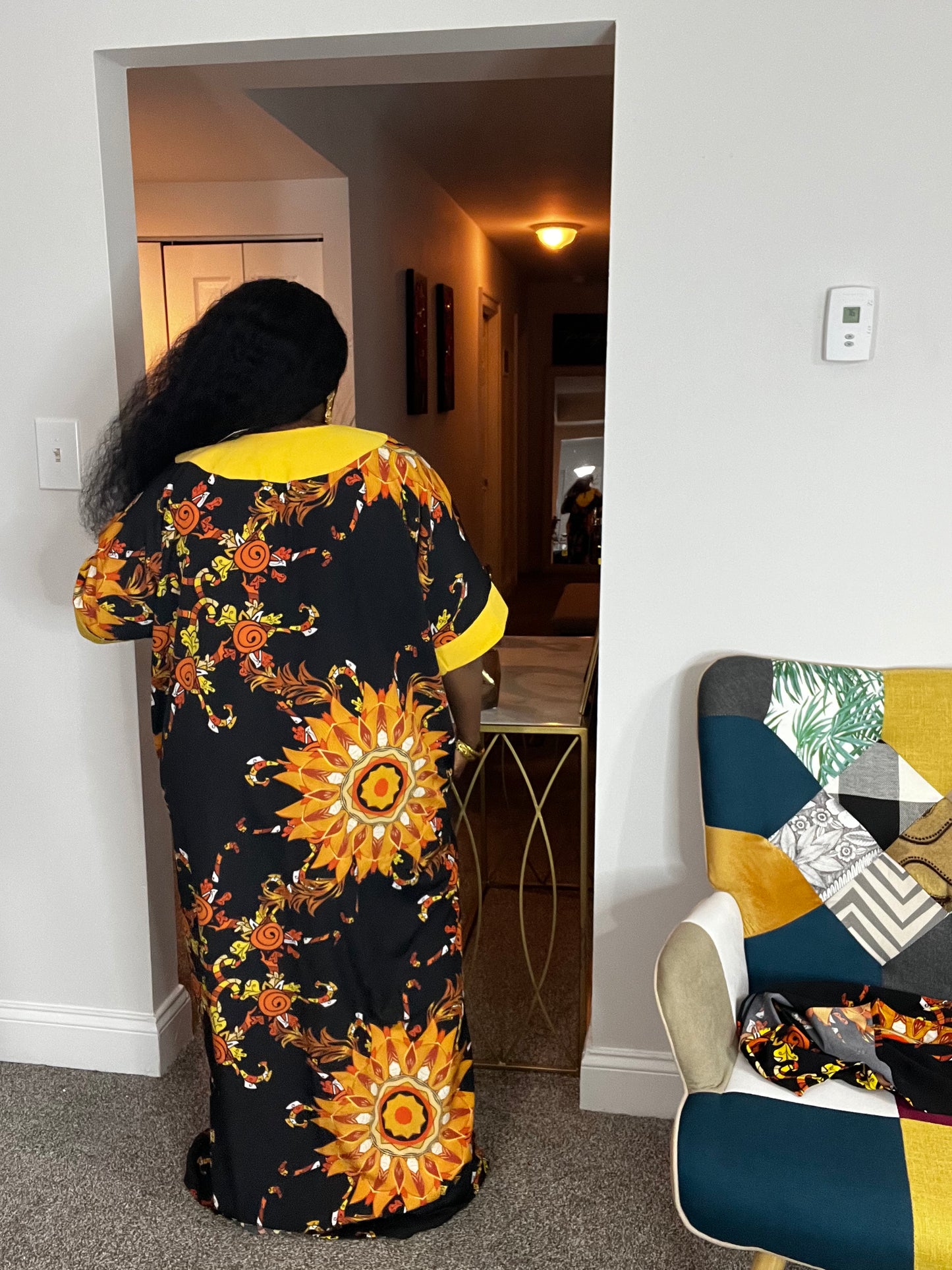 Crepe kaftan dress with side pockets