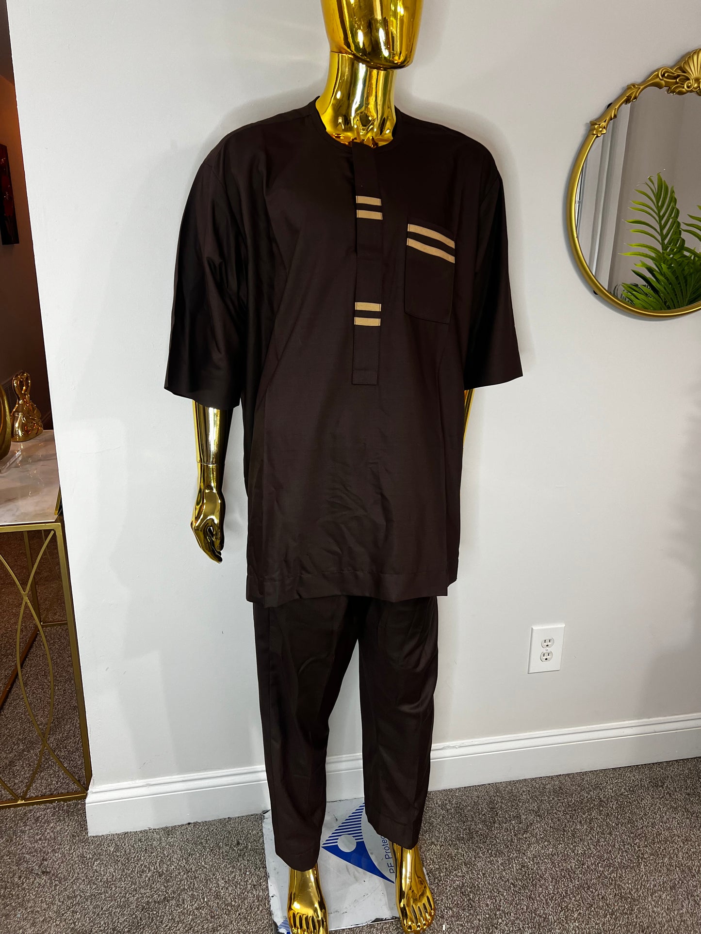 Ade African men 2pc (pant with shirt) outfit in brown