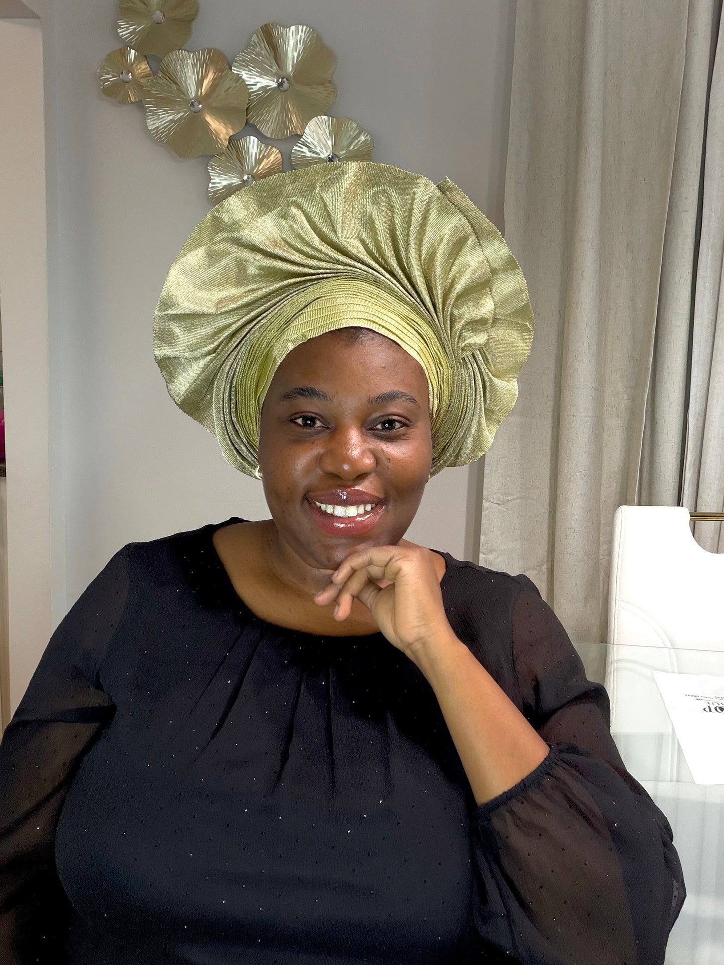 Pre-made gold Aso oke Headtie / Auto gele