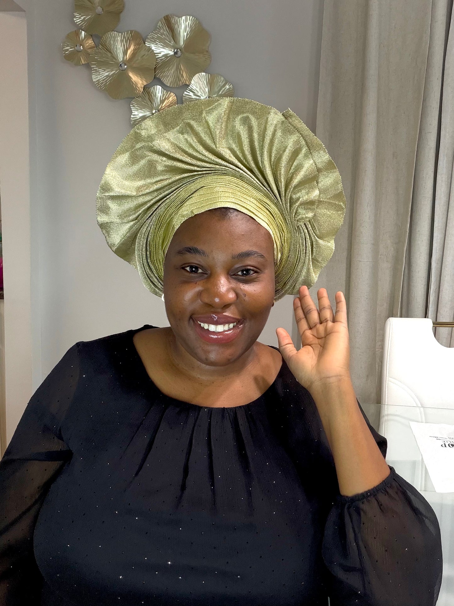 Pre-made gold Aso oke Headtie / Auto gele