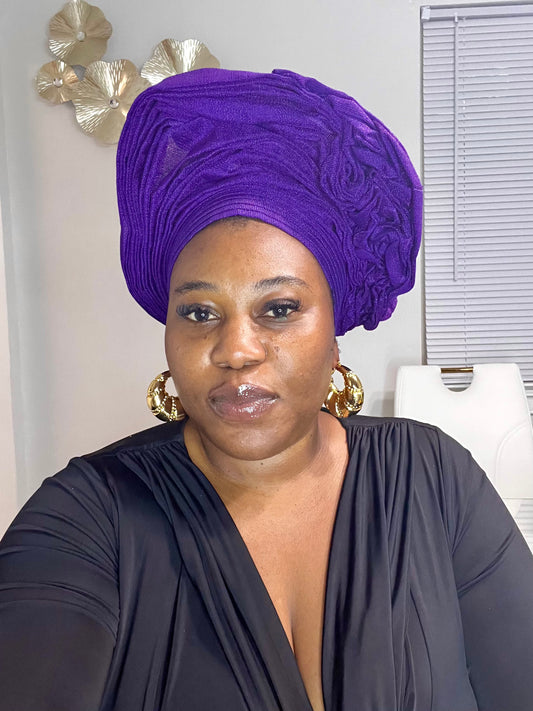 Pre-made purple Aso oke Headtie / Auto gele