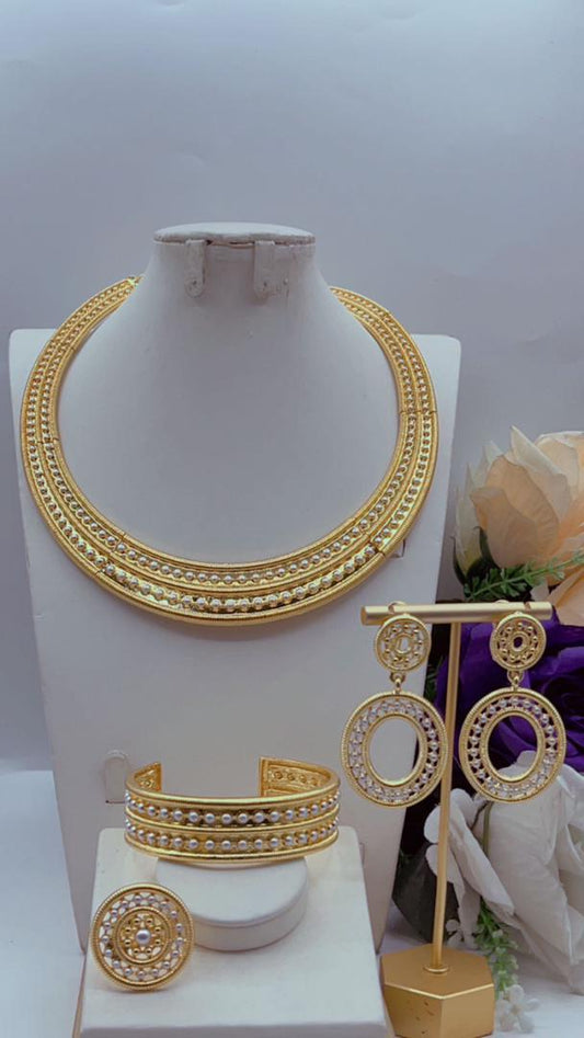 18 carat replica gold replica sets (necklace, earring, bracelet and ring)