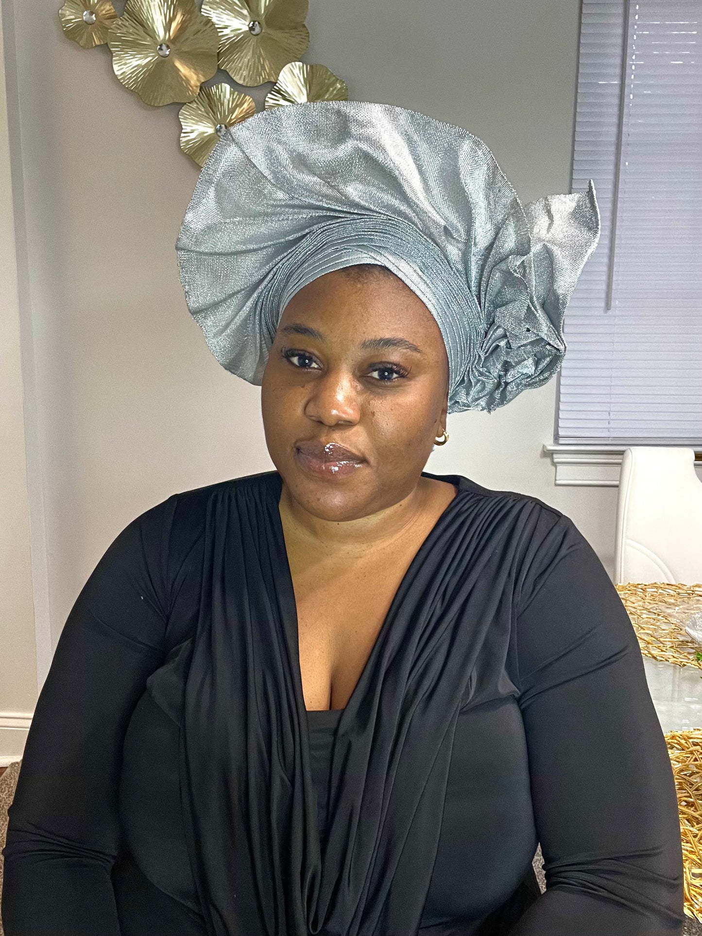 Pre-made Silver Aso oke Headtie / Auto gele
