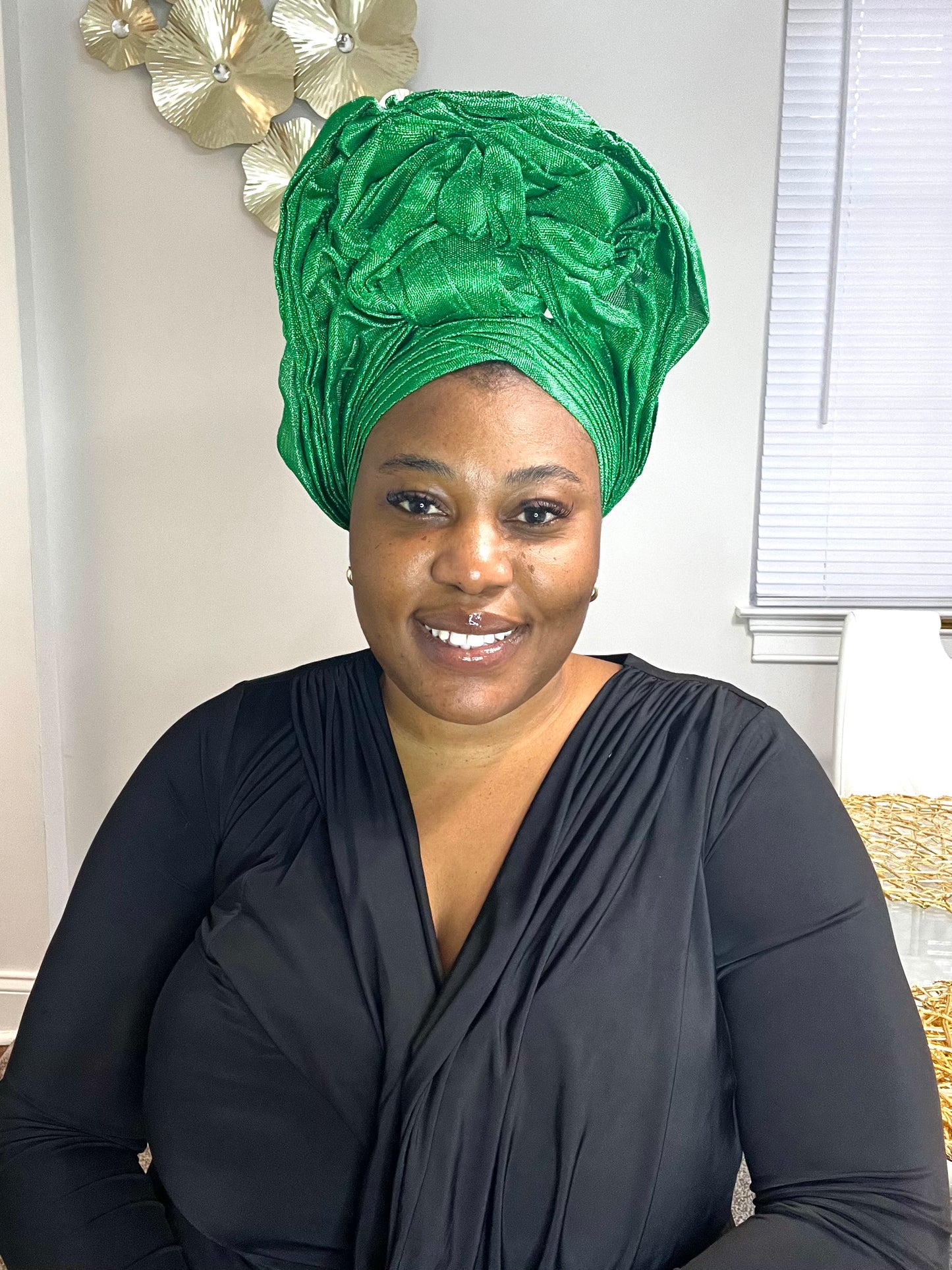 Pre-made Green Aso oke Headtie / Auto gele