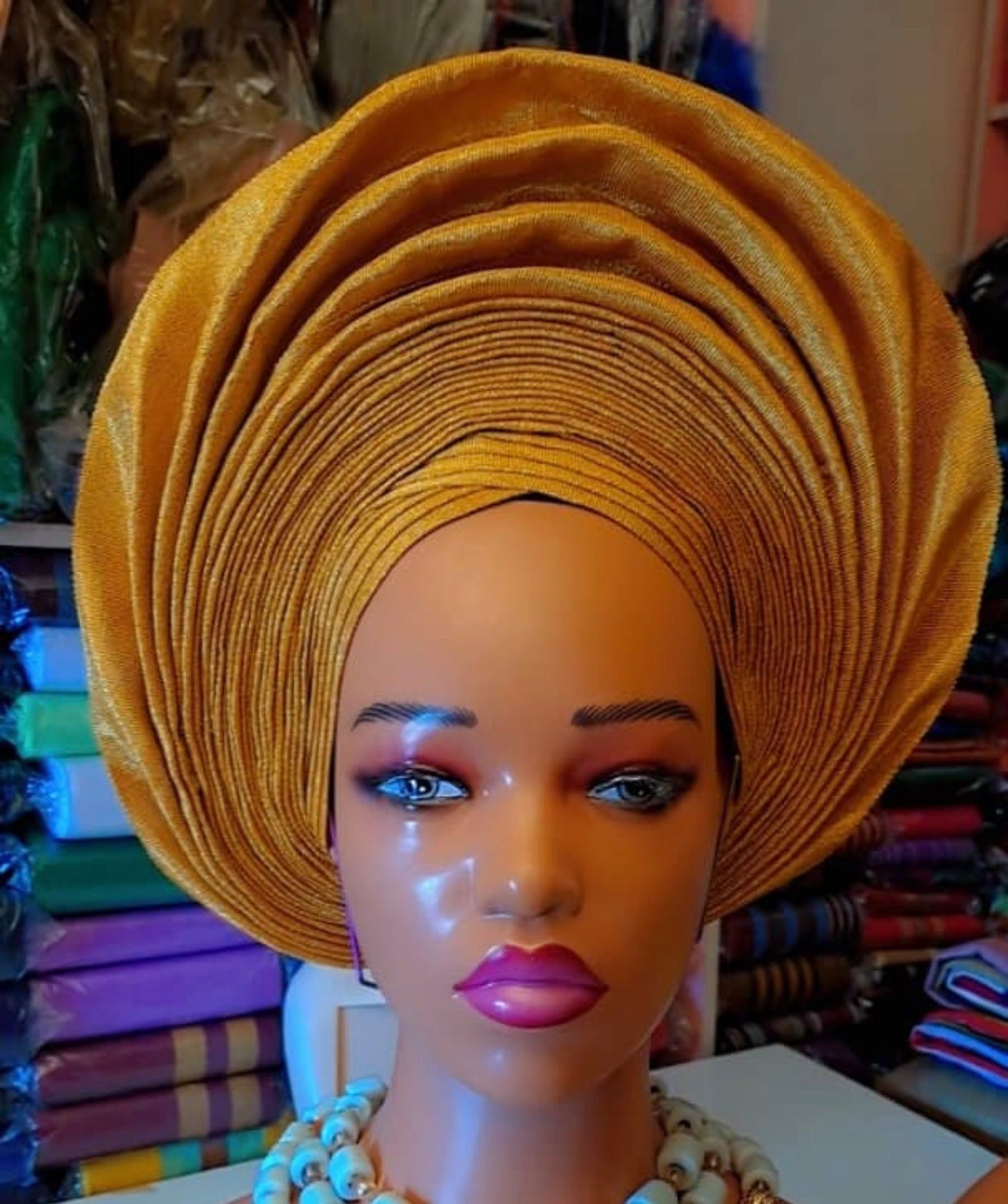 Pre-made Gold Aso oke Headtie / Auto gele