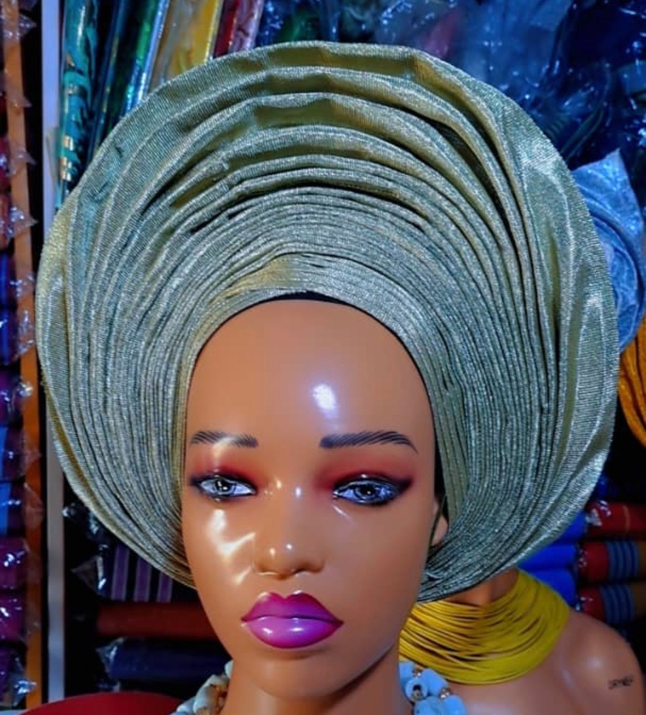 Pre-made Champagne Gold Aso oke Headtie / Auto gele