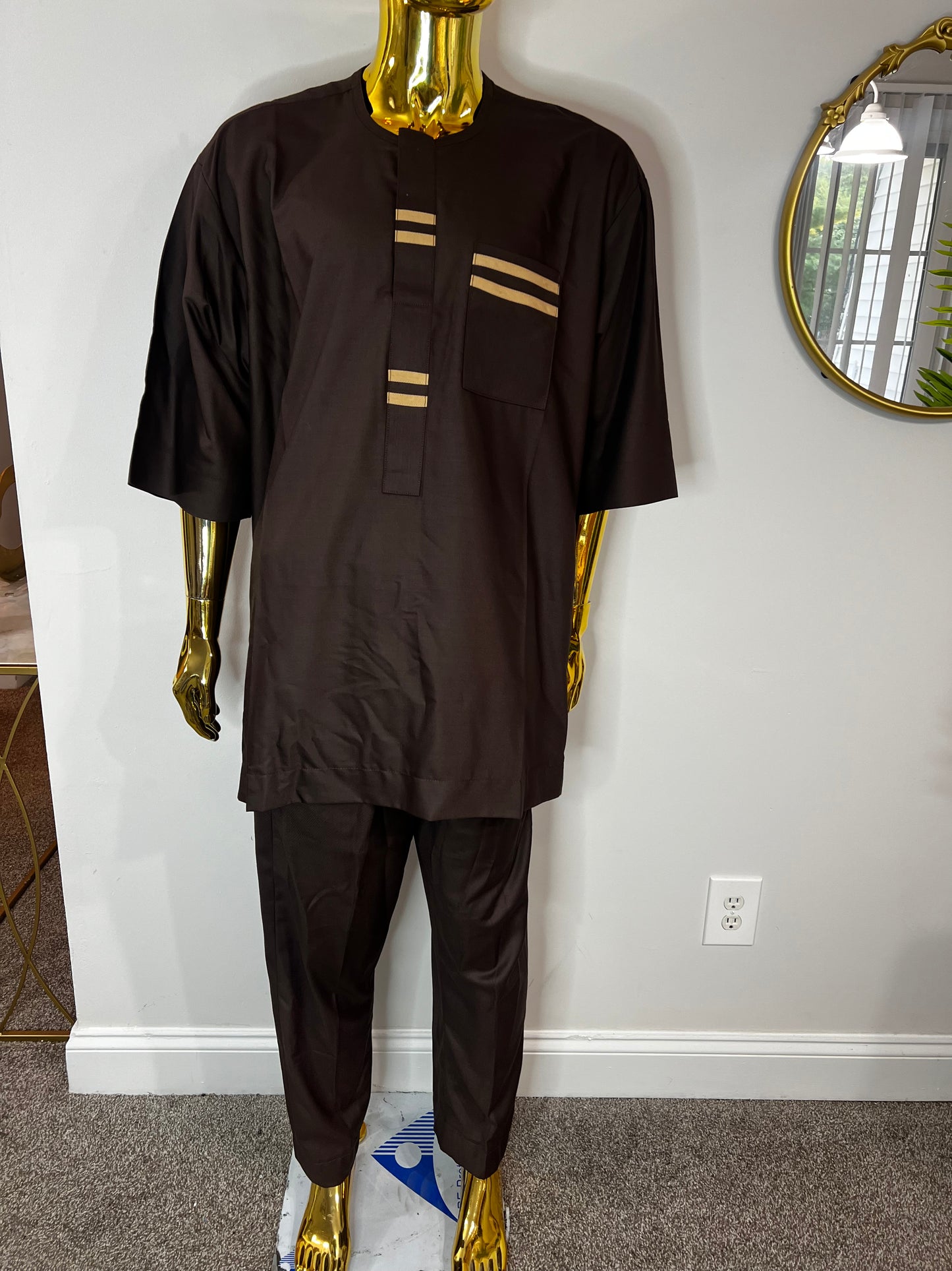 Ade African men 2pc (pant with shirt) outfit in brown