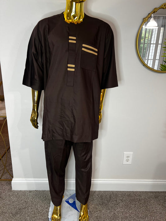 Ade African men 2pc (pant with shirt) outfit in brown