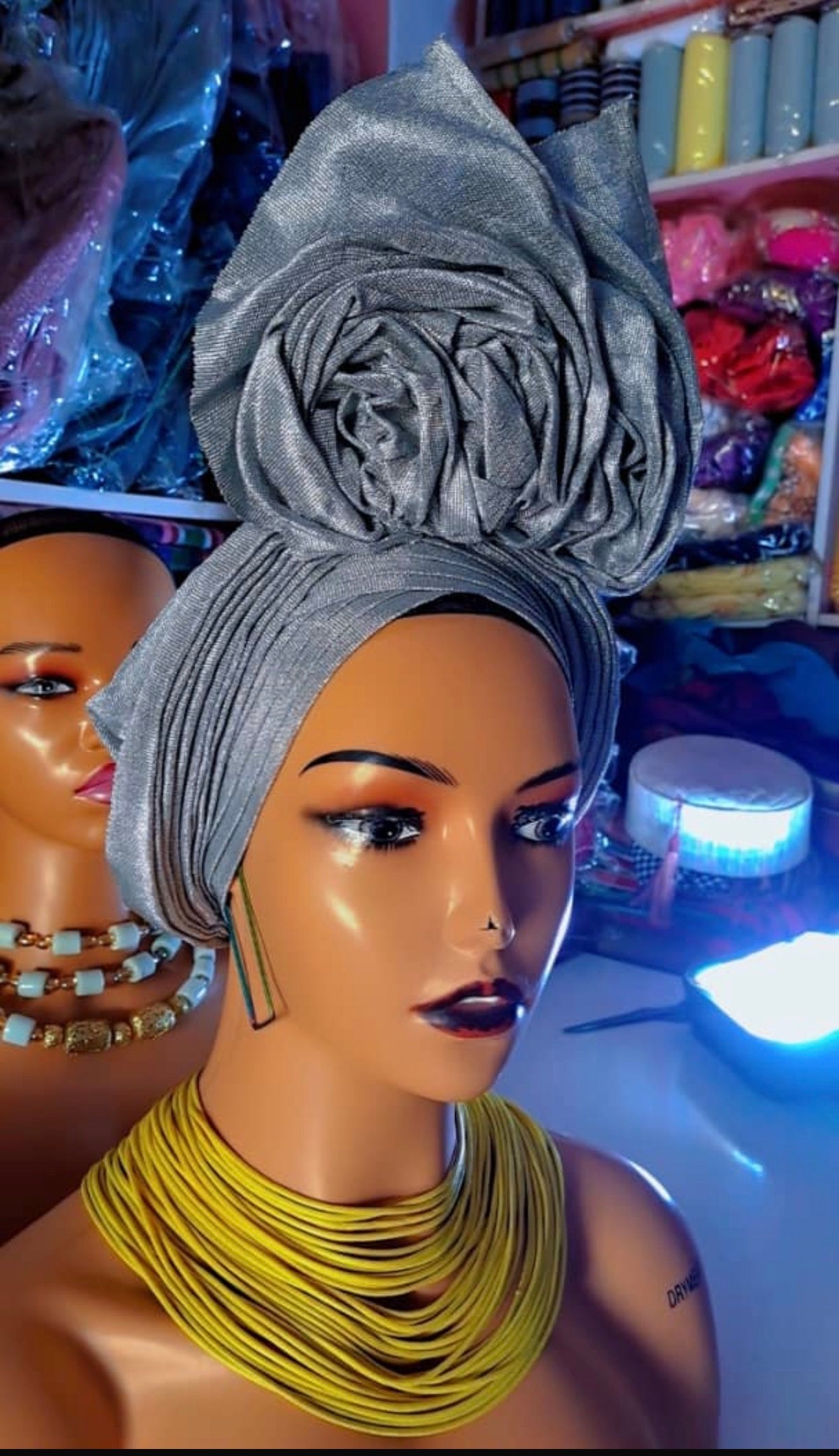 Pre-made silver Aso oke Headtie / Auto gele