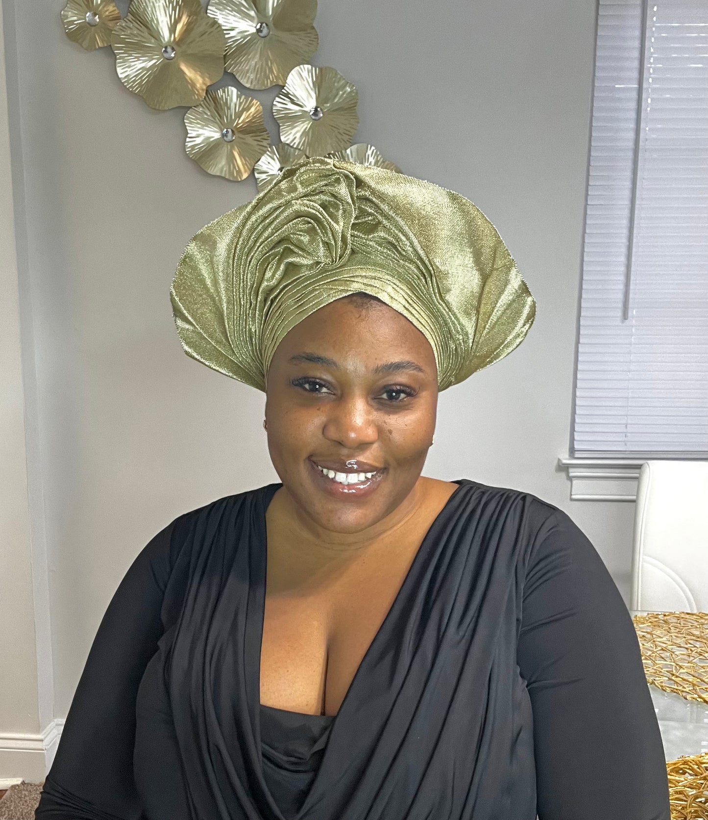 Pre-made Gold Aso oke Headtie / Auto gele