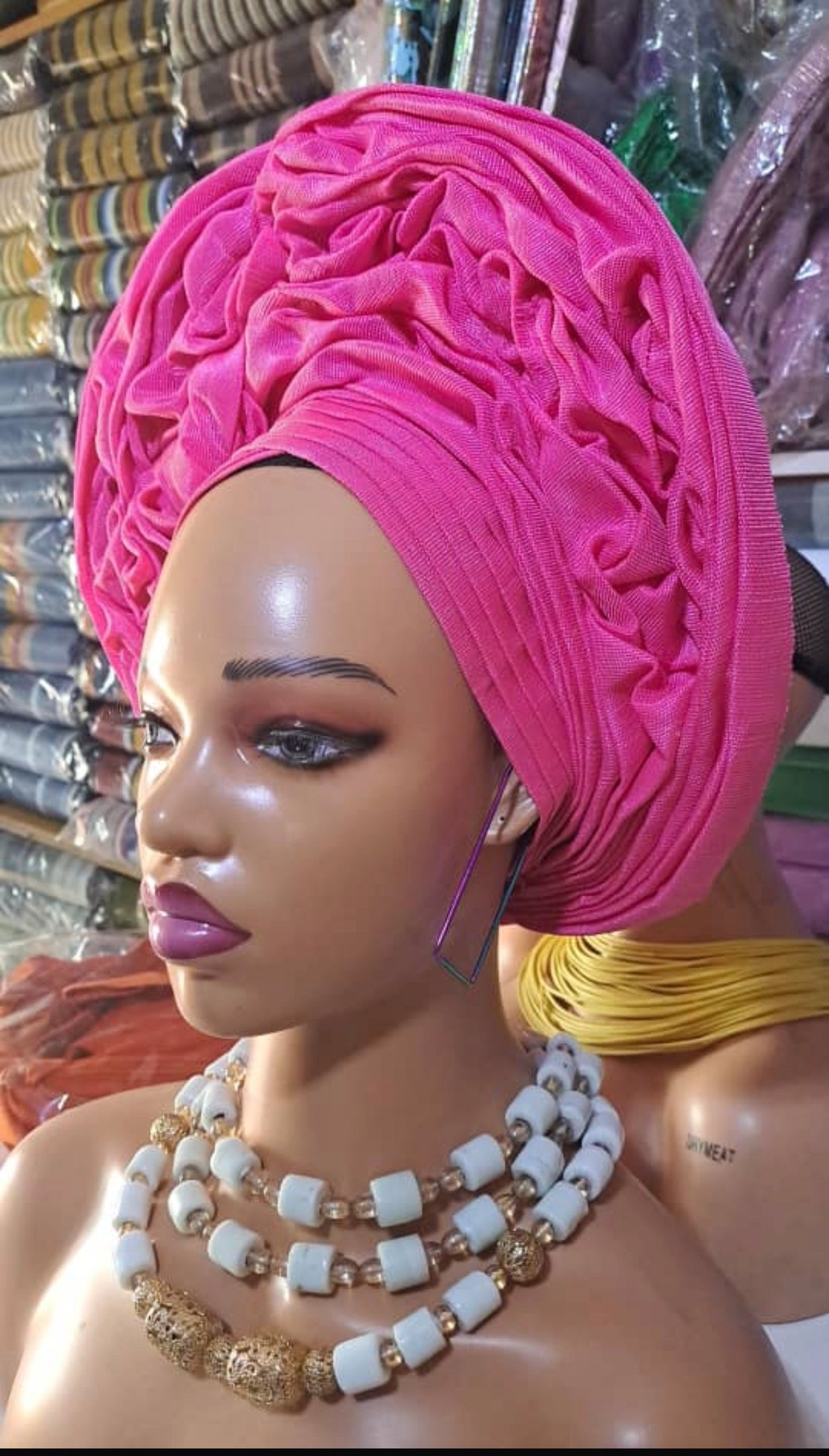 Pre-made pink Aso oke Headtie / Auto gele