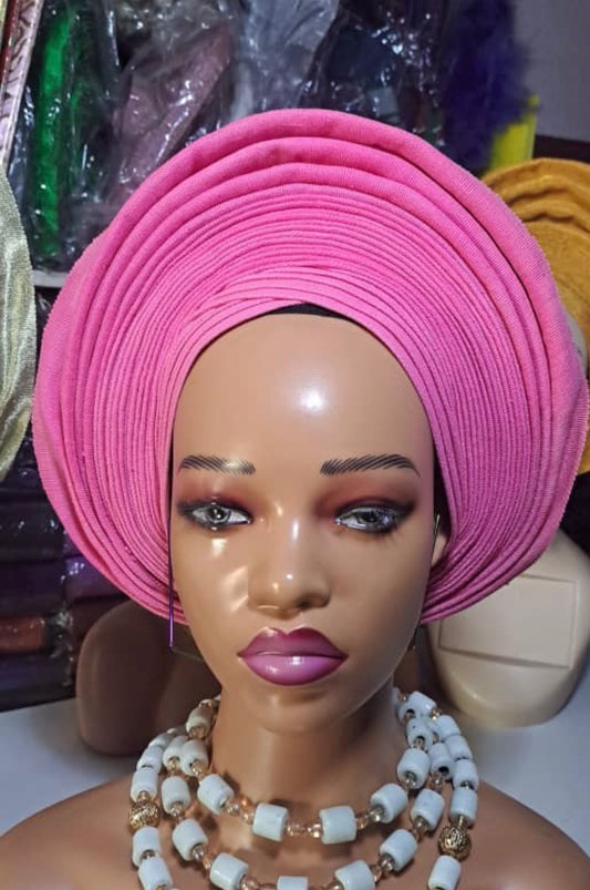 Pre-made Pink Aso oke Headtie / Auto gele