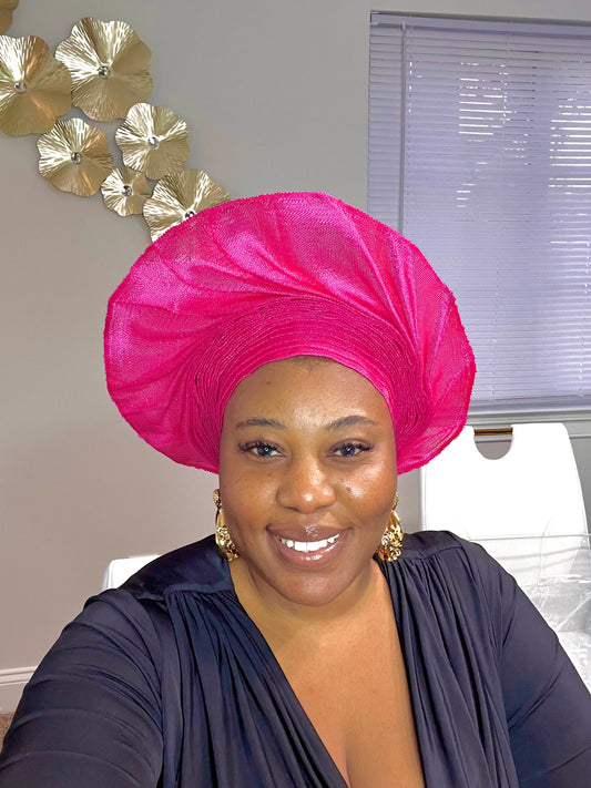 Pre-made pink Aso oke Headtie / Auto gele