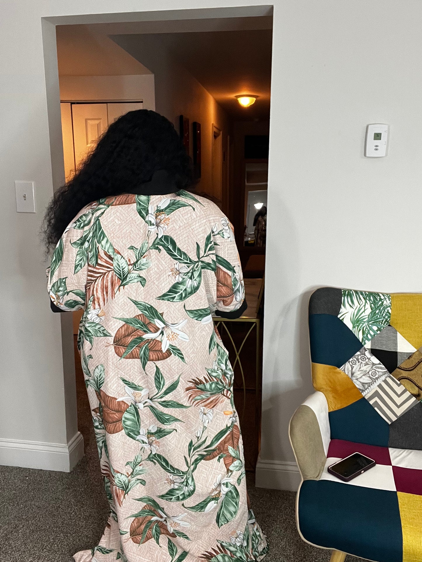 Crepe kaftan dress with side pockets