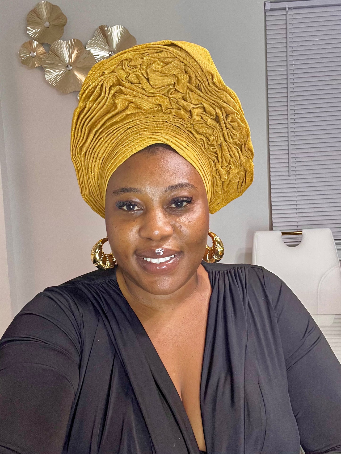 Pre-made Gold Aso oke Headtie / Auto gele