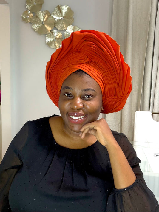 Pre-made Orange Aso oke Headtie / Auto gele
