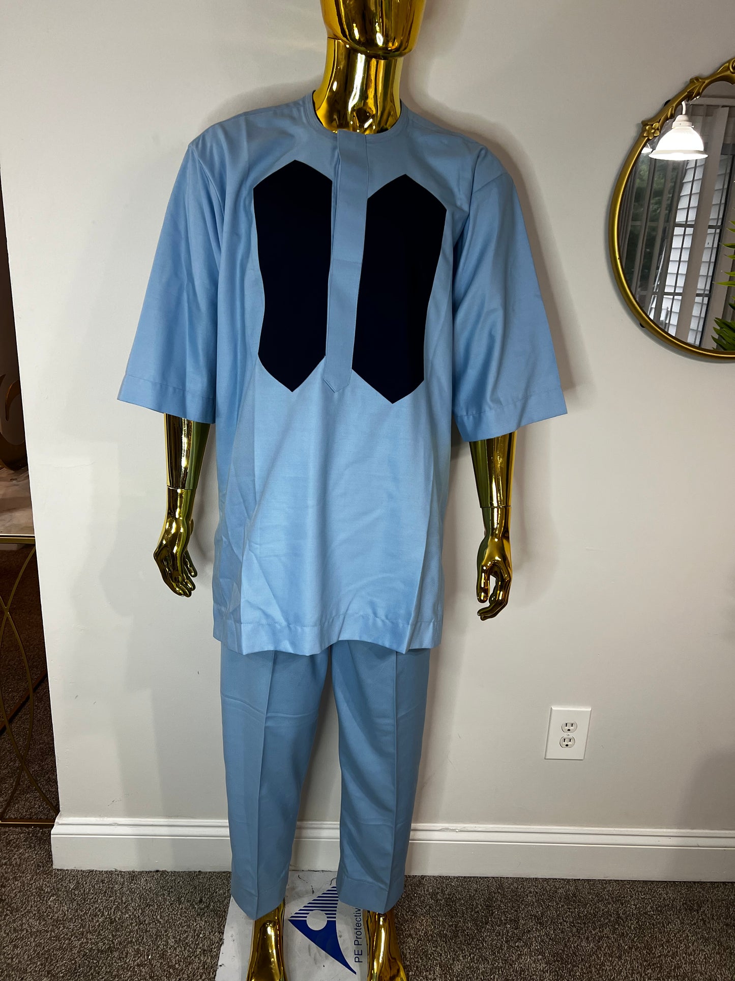 Femi African men 2pc (pant with shirt) outfit in light blue