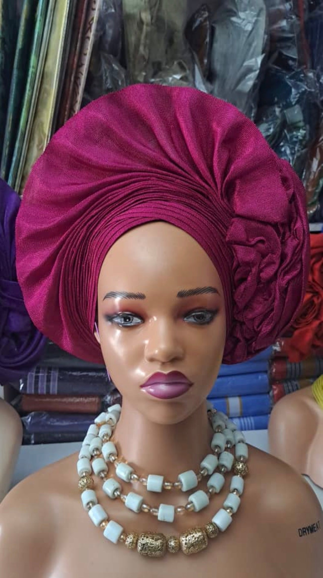 Pre-made fushia Pink Aso oke Headtie / Auto gele