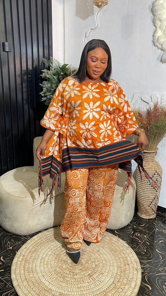 Morayo Tie-dye with aso oke Top & Pant