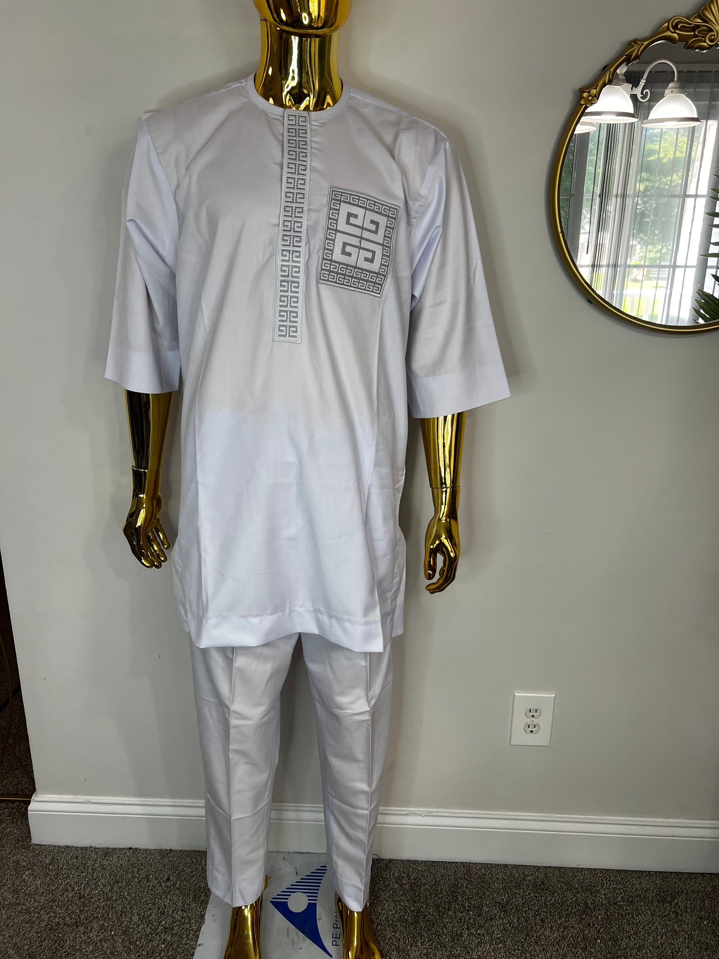 Habeeb African men 2pc (pant with shirt) outfit in white with embroidery