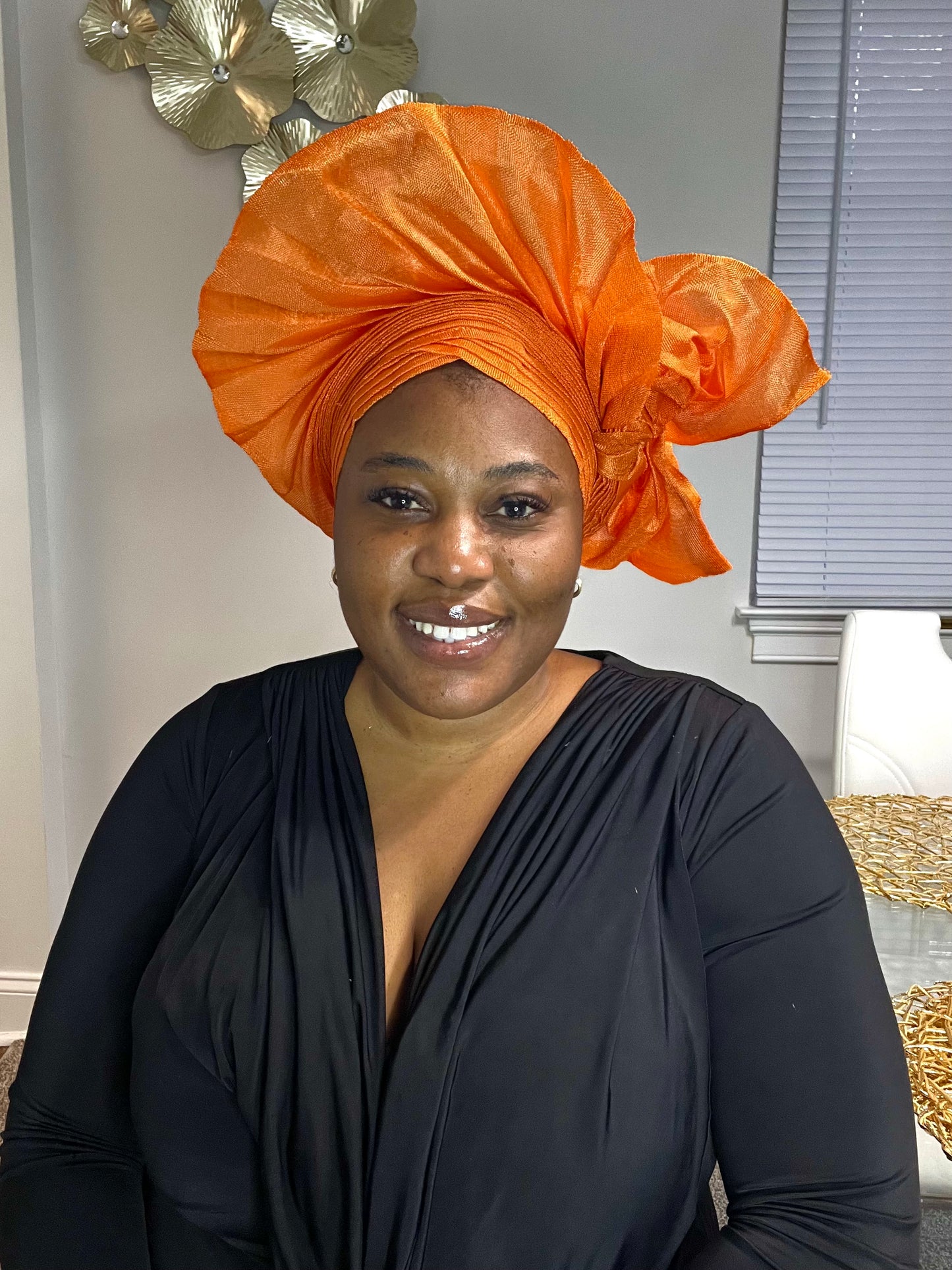 Pre-made Orange Aso oke Headtie / Auto gele