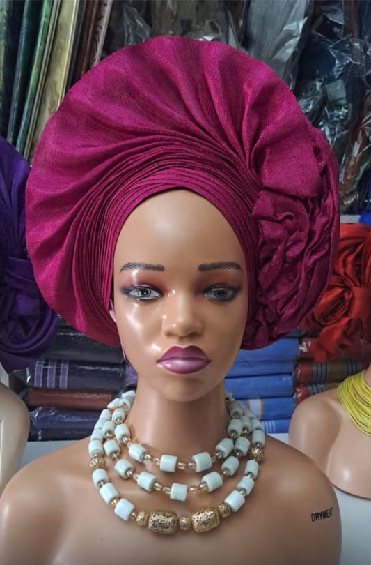 Pre-made fushia Pink Aso oke Headtie / Auto gele