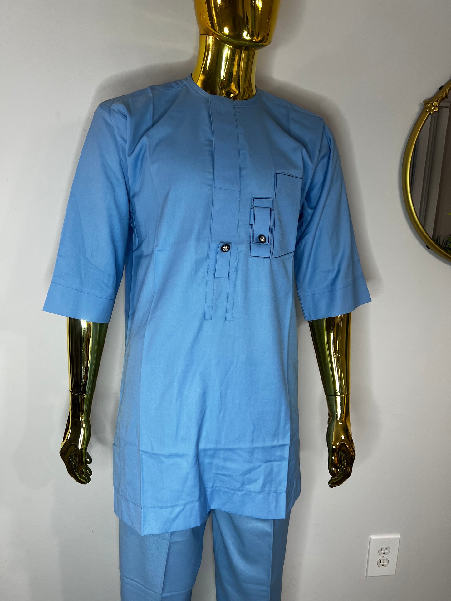 AY African men 2pc (pant with shirt) outfit in light blue