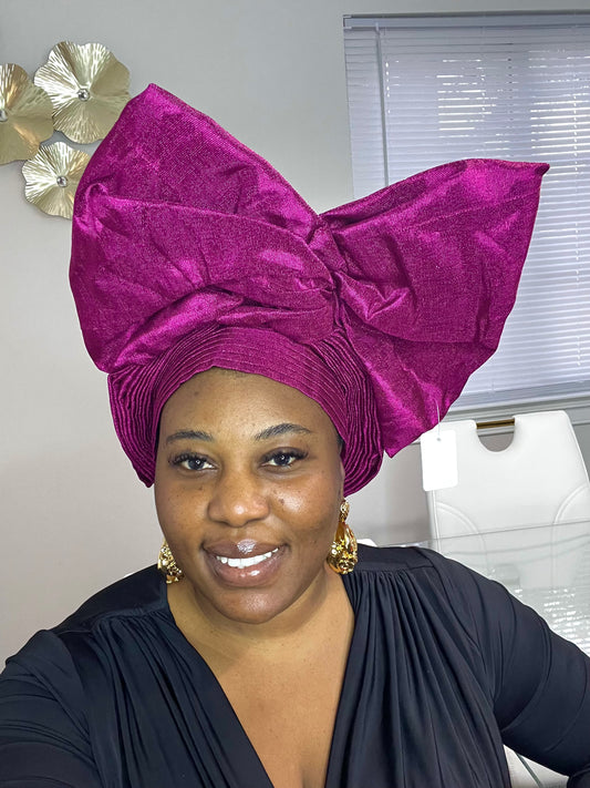 Pre-made pink Aso oke Headtie / Auto gele