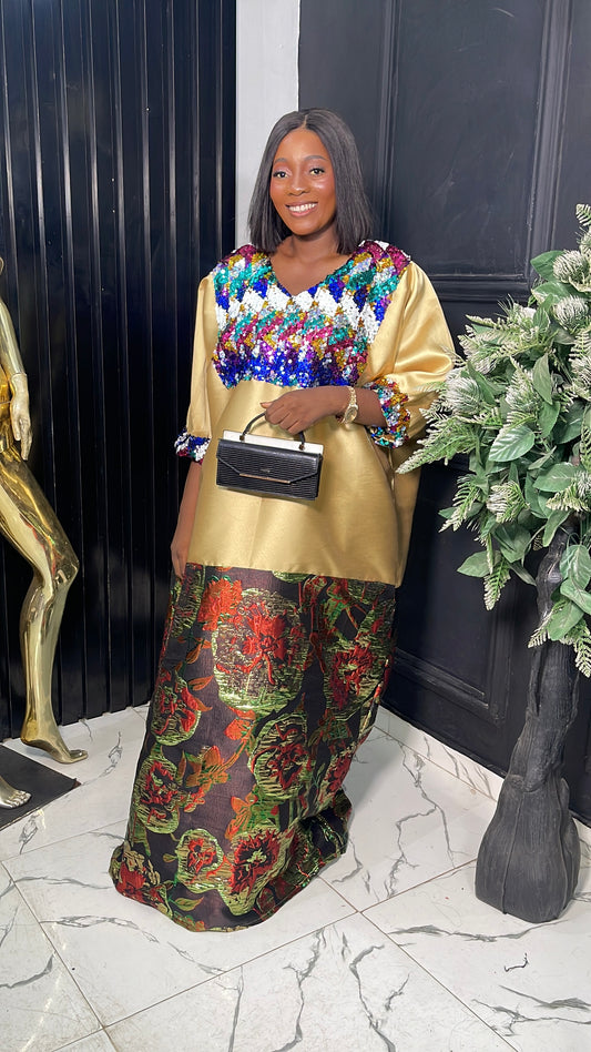 Emilia Micado with Damask and sequins bubu dress