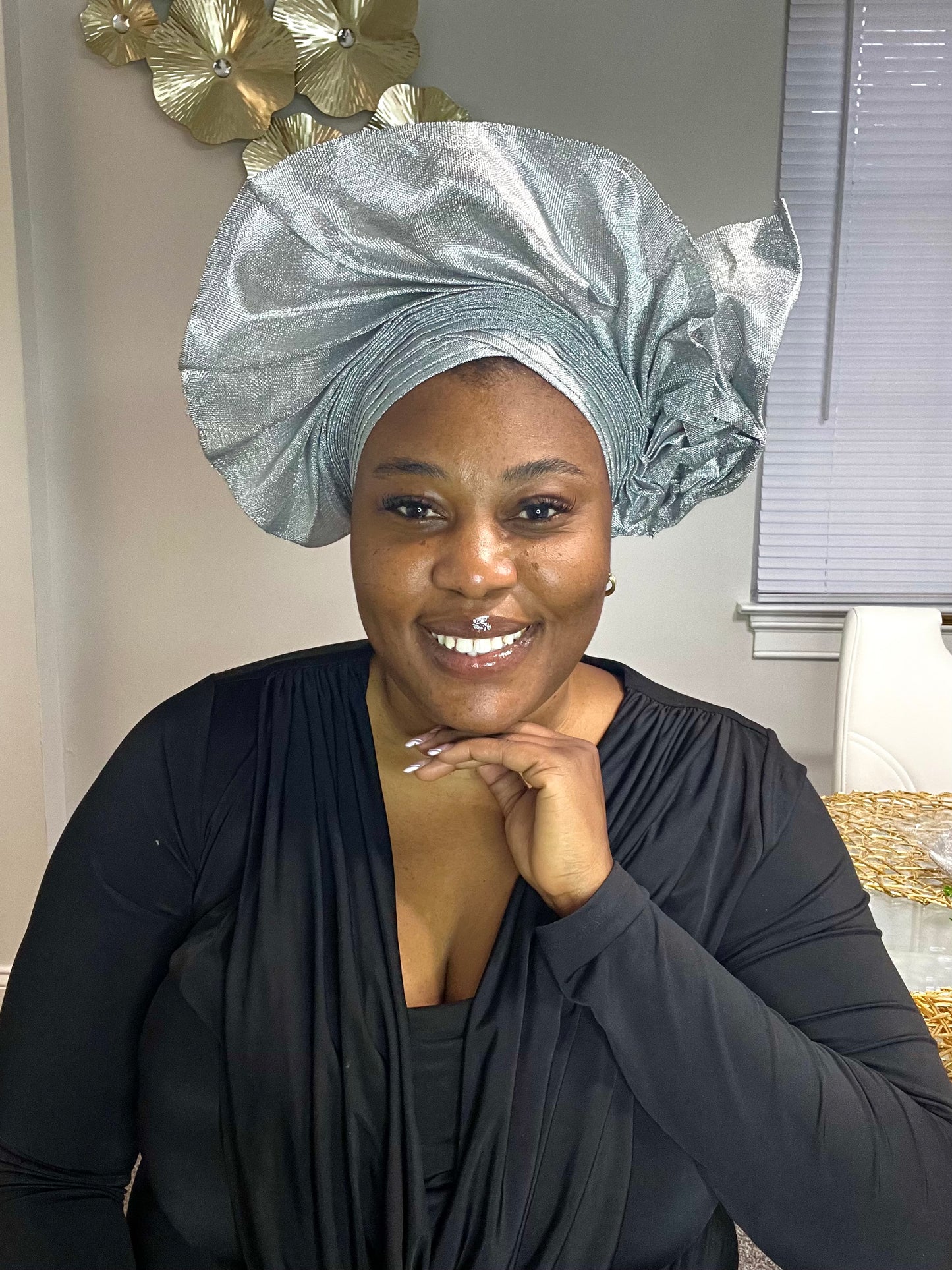 Pre-made Silver Aso oke Headtie / Auto gele